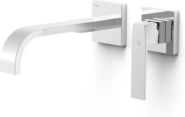 Tres Wastafelmengkraan Inbouw Slim Exclusive 2 Delen Lange Gebogen Uitloop en Hendel Chroom