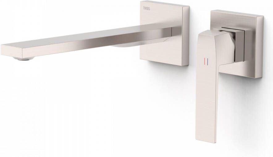 Tres Wastafelmengkraan Inbouw Slim Exclusive 2 Delen Lange Rechte Uitloop en Hendel RVS