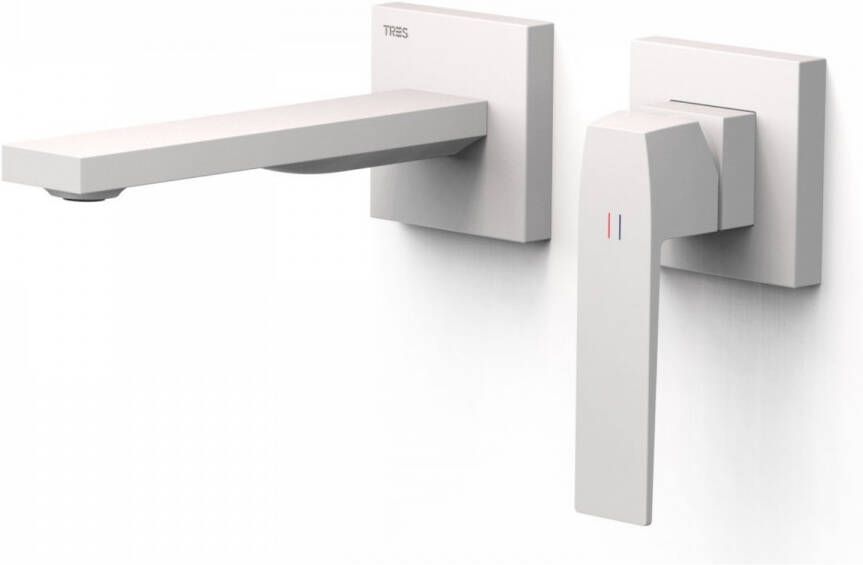 Tres Wastafelmengkraan Inbouw Slim Exclusive 2 Delen Rechte Uitloop en Hendel Mat Wit