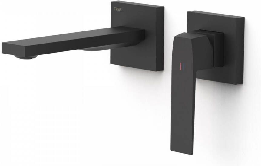 Tres Wastafelmengkraan Inbouw Slim Exclusive 2 Delen Rechte Uitloop en Hendel Mat Zwart