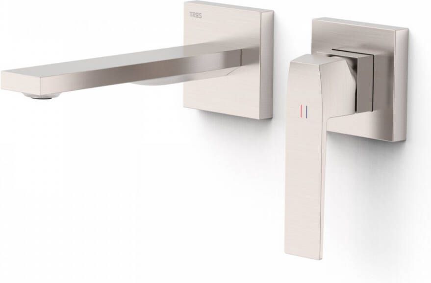 Tres Wastafelmengkraan Inbouw Slim Exclusive 2 Delen Rechte Uitloop en Hendel RVS