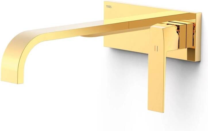 Tres Wastafelmengkraan Inbouw Slim Exclusive Lange Gebogen Uitloop en Lange Hendel Goud