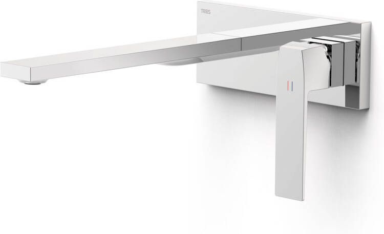 Tres Wastafelmengkraan Inbouw Slim Exclusive Rechte Lange Uitloop en Hendel Chroom