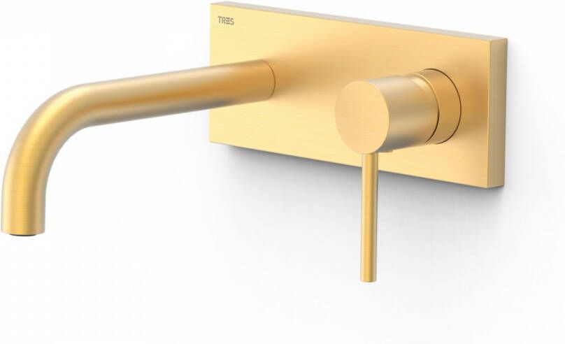 Tres Wastafelmengkraan Inbouw Study Exclusive met Afdekplaat Gebogen Uitloop 18 cm en Hendel Mat Goud