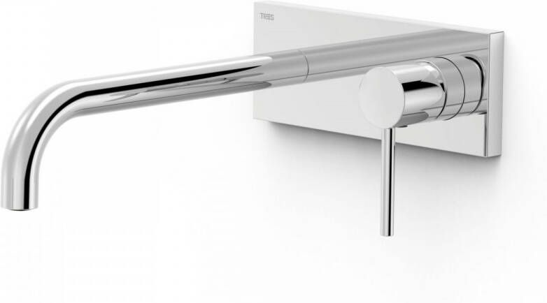 Tres Wastafelmengkraan Inbouw Study Exclusive met Afdekplaat Gebogen Uitloop 24 cm en Hendel Chroom