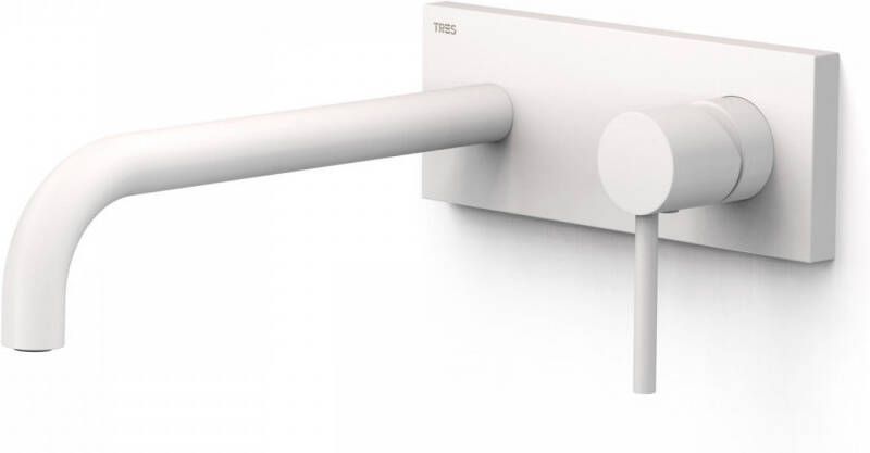 Tres Wastafelmengkraan Inbouw Study Exclusive met Afdekplaat Gebogen Uitloop 24 cm en Hendel Mat Wit