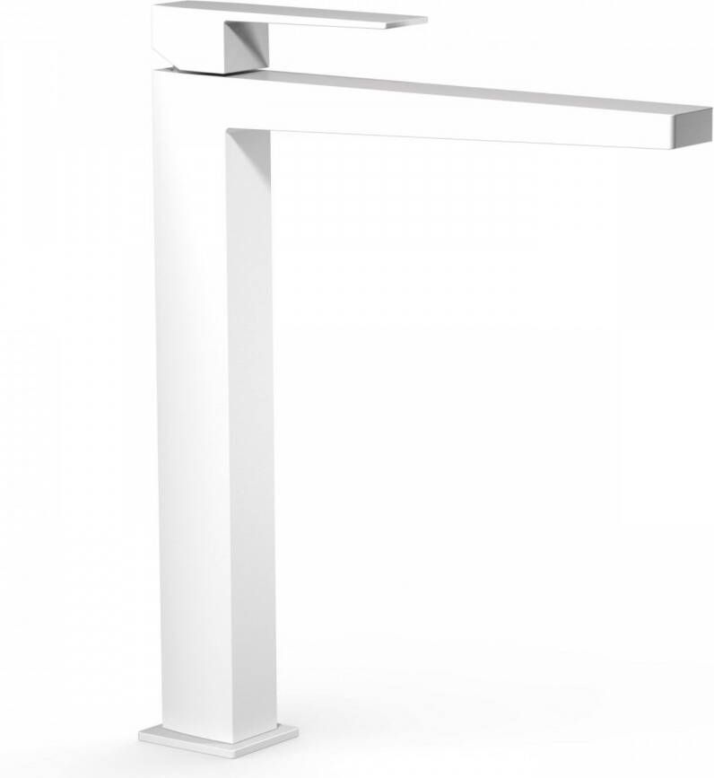 Tres Wastafelmengkraan Slim Exclusive Vierkant met Hendel Hoog Mat Wit