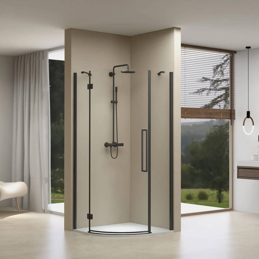 Van Rijn Douchecabine ST05 Kwartrond Aluminium 90x200 cm 8 mm Helder Glas Zwart