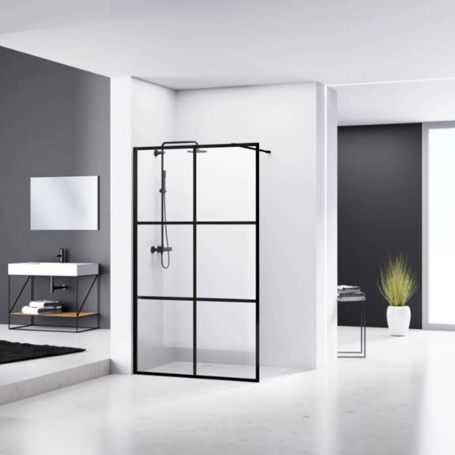 van Rijn Douchewand ST04 Helder Glas 8 mm 6 delen Aluminium Profiel Zwart 120x200 cm