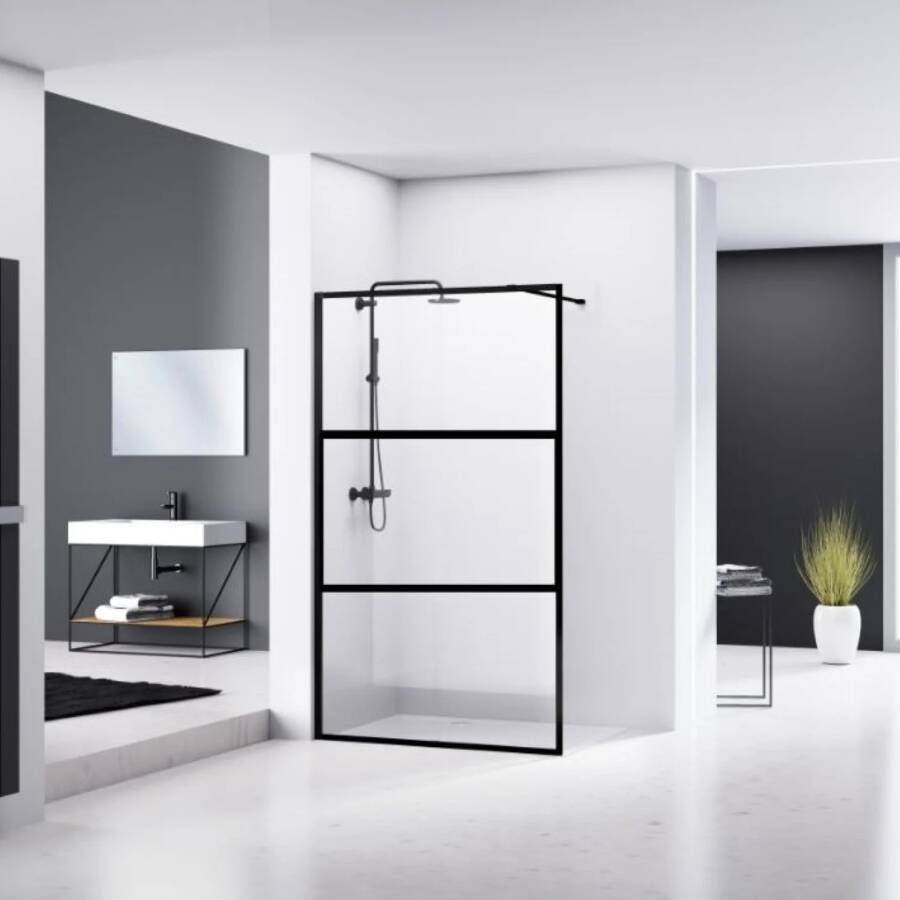 van Rijn Douchewand ST04 Helder Glas 8 mm Aluminium Profiel Zwart 90x200 cm