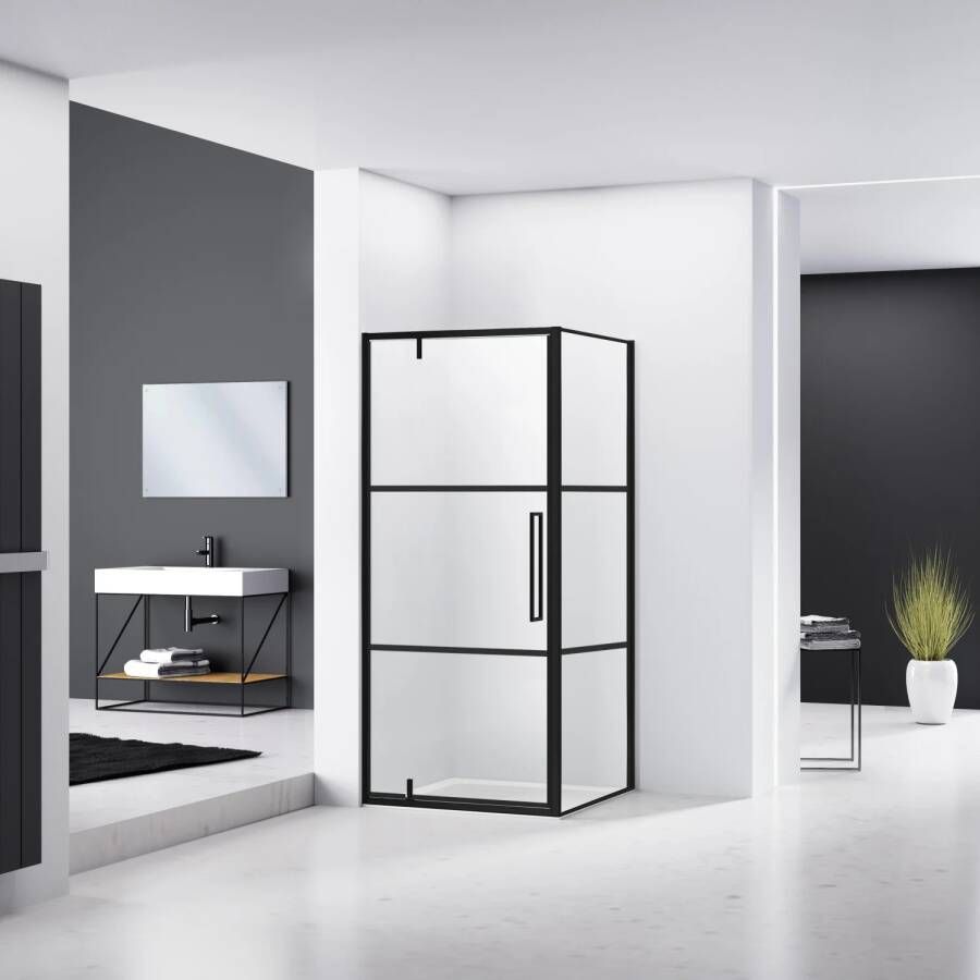 Van Rijn Hoek Douchecabine ST04 Helder Glas 90x100x200 cm 6 mm Aluminium Zwart