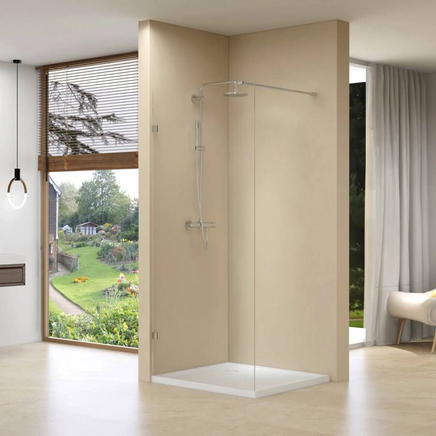 Van Rijn Inloopdouche ST01 Met Scharnieren En Stabilisatiestang 108x200 cm Helder Glas 8 mm Chroom