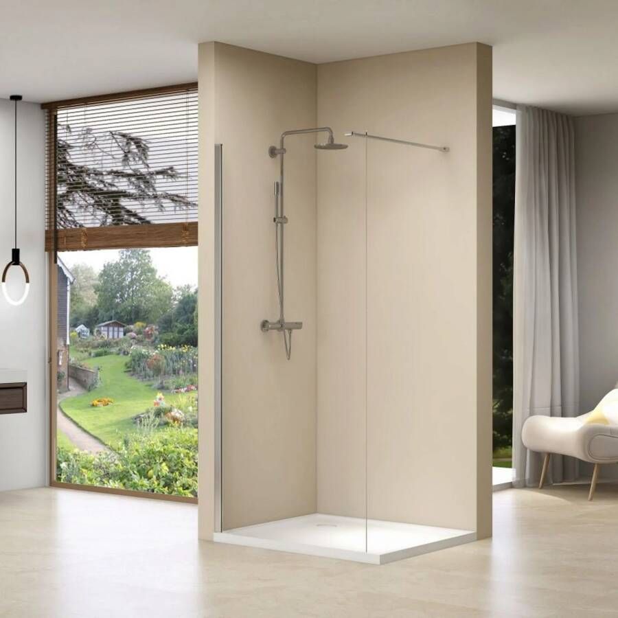 Van Rijn Inloopdouche ST01 Met Stabilisatiestang 100x200 cm Helder Glas 8 mm Chroom