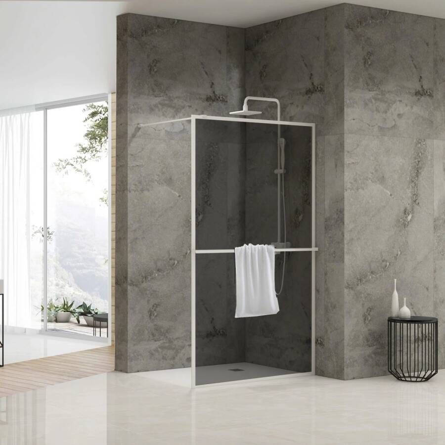 Van Rijn Inloopdouche ST04 Met Handdoekstang 120x200 cm 8 mm Rookglas Wit