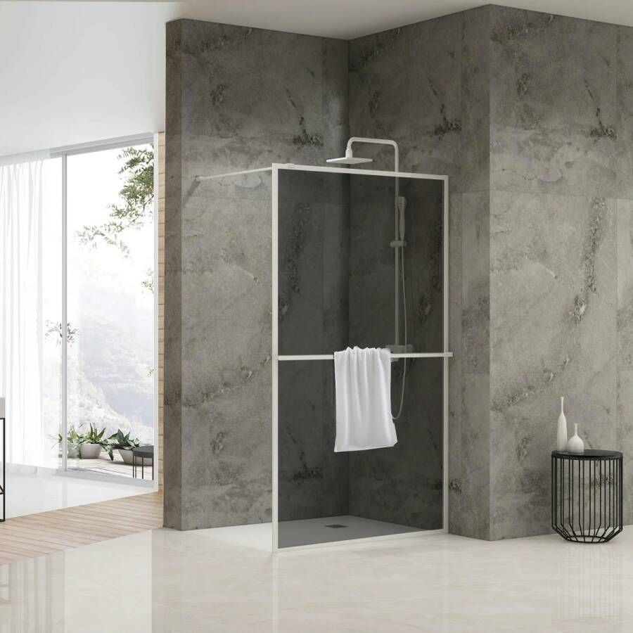 Van Rijn Inloopdouche ST04 Met Handdoekstang 90x200 cm 8 mm Rookglas Wit
