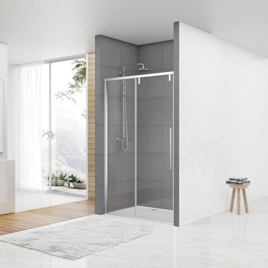 Van Rijn Nisdeur ST06 Schuifdeur Met Vaste Wand 120x200 cm 8 mm Soft Close Chroom