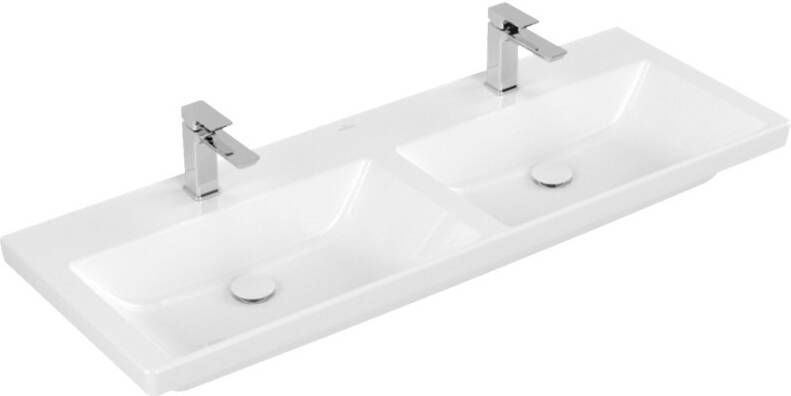 Villeroy & Boch Subway 3.0 meubelwastafel 130x47x16.5cm Rechthoek 2 kraangaten 2 wasbakken zonder overloopgat Wit Alpin glans Ceramic 4A71D101