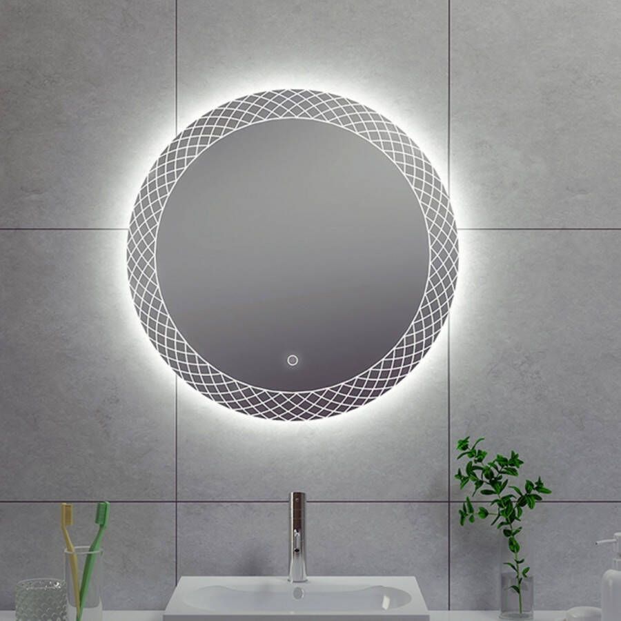 Wiesbaden Deco Badkamerspiegel rond 60cm met spiegelverwarming met indirecte LED verlichting met touch schakelaar 38.4105