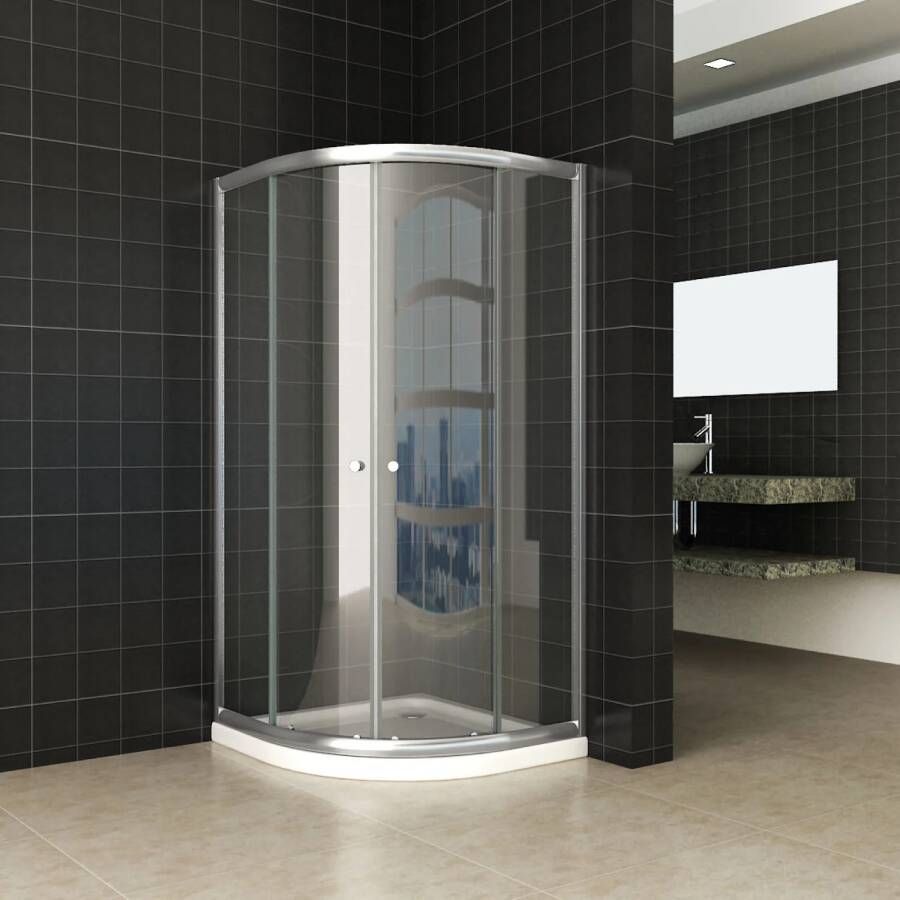 Xellanz Eco kwartronde cabine met twee schuifdeuren 1000 x 1000 x 1900 x 5 mm nano helder glas chroom 20.3712