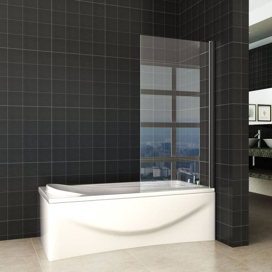 Wiesbaden Badwand Orbit 80x140cm Antikalk Helder Glas Mat Zwart Profiel 6mm Veiligheidsglas Easy Clean