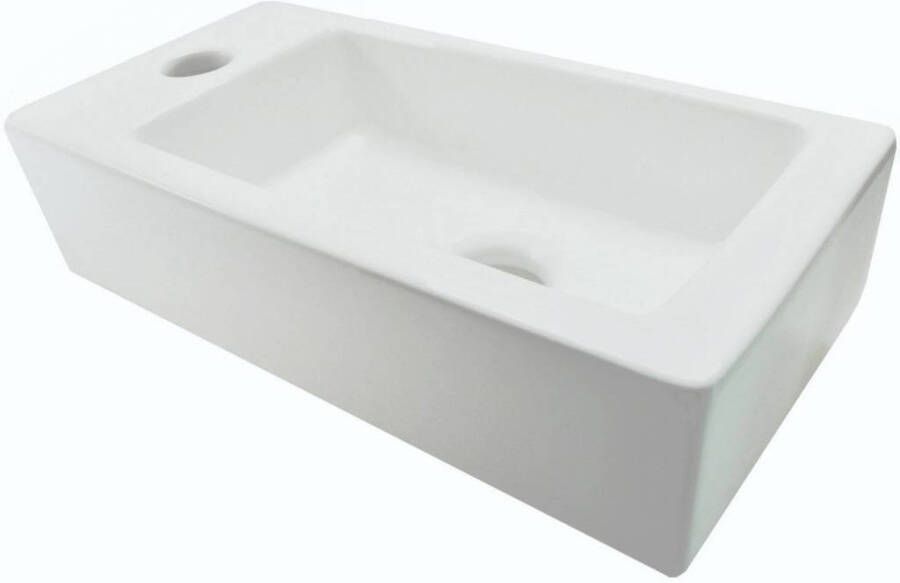 Wiesbaden Fontein Rhea mini | 36x18x9 cm | Keramiek | Links montage | 1 kraangat | Rechthoek | Wit mat - Foto 3