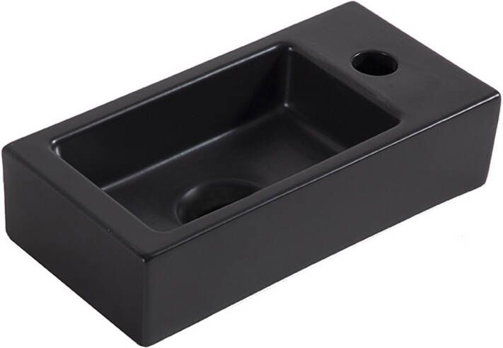 Wiesbaden Fontein Rhea mini | 36x18x9 cm | Keramiek | Rechts montage | 1 kraangat | Rechthoek | Zwart mat - Foto 3
