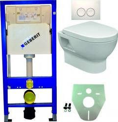 Geberit Toiletset Hangend 100-2 UP100 Inbouwreservoir Glans Wit Wandcloset Softclose Toiletbril Delta-21 Bedieningsplaat Wit KH