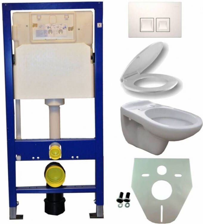 Geberit Toiletset UP100 Duofix + Wiesbaden Neptunus hangend toilet met zitting + Delta50 bedieningsplaat wit