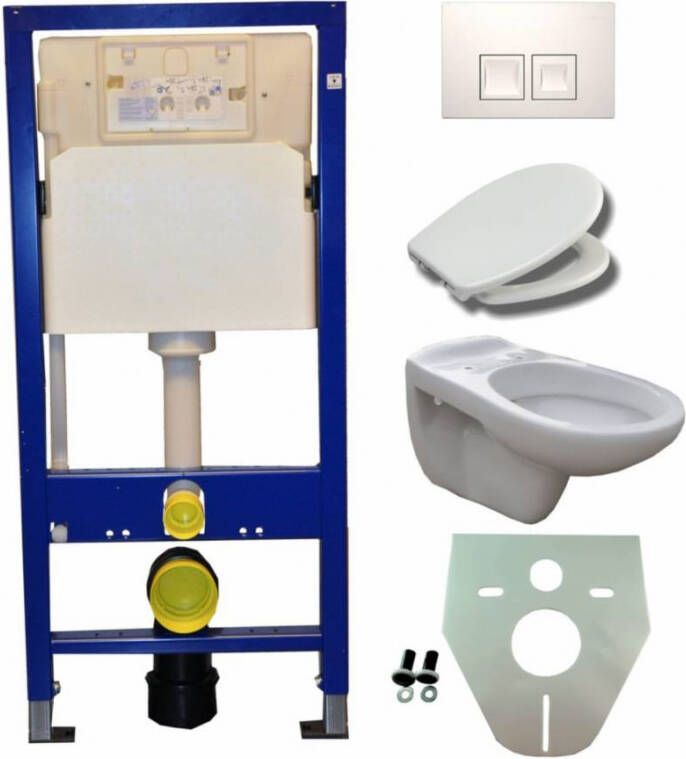 Geberit Toiletset UP100 Duofix + Wiesbaden Neptunus hangend toilet met Ultimo zitting + Delta50 bedieningsplaat wit