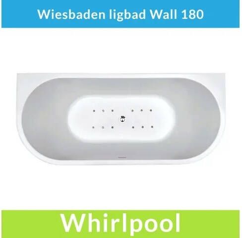 Wiesbaden Half Vrijstaande Whirlpool Wall 180x80x58 cm Luchtsysteem Met Gunmetal Jets Glans Wit