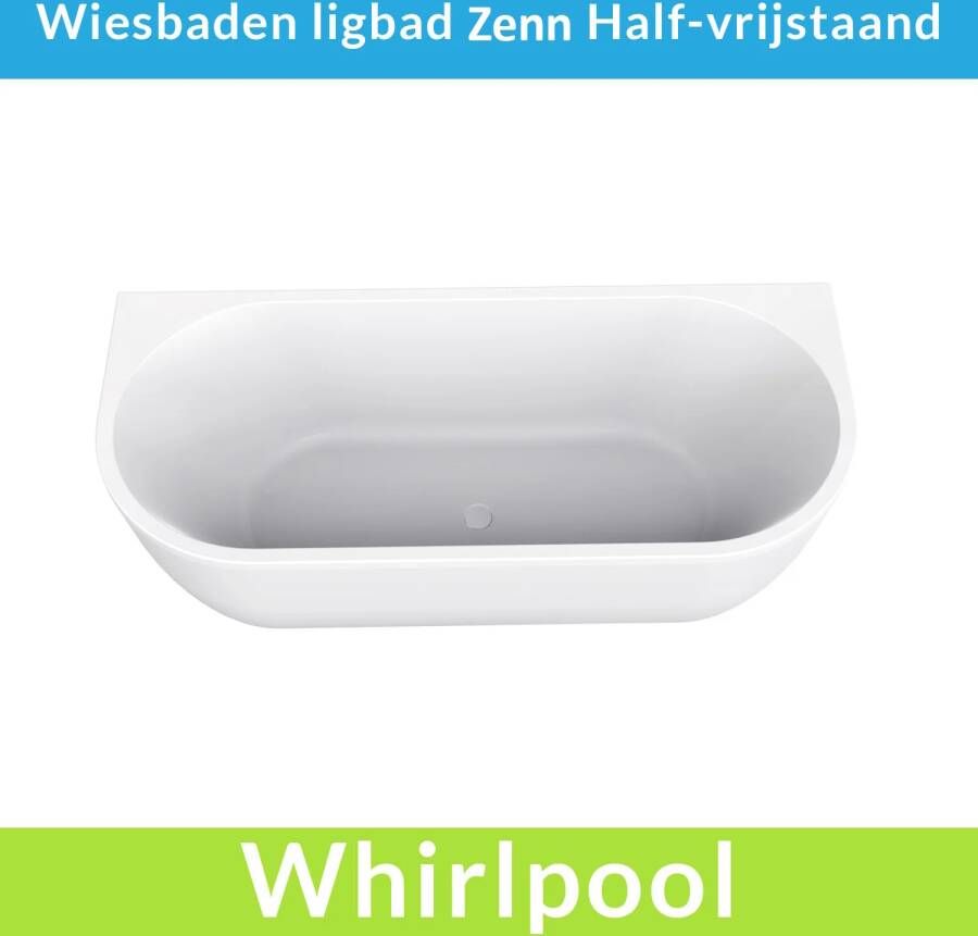 Wiesbaden Half Vrijstaande Whirlpool Zenn 180x80x58 cm Luchtsysteem Met Gunmetal Jets Glans Wit