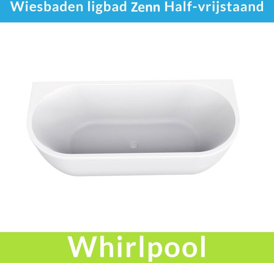 Wiesbaden Half Vrijstaande Whirlpool Zenn 180x80x58 cm Luchtsysteem Met RVS Jets Mat Wit