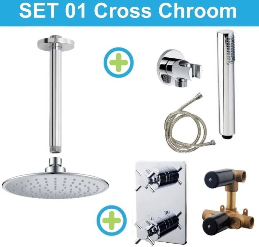 Wiesbaden inbouw regendouche set 01 Cross Chroom