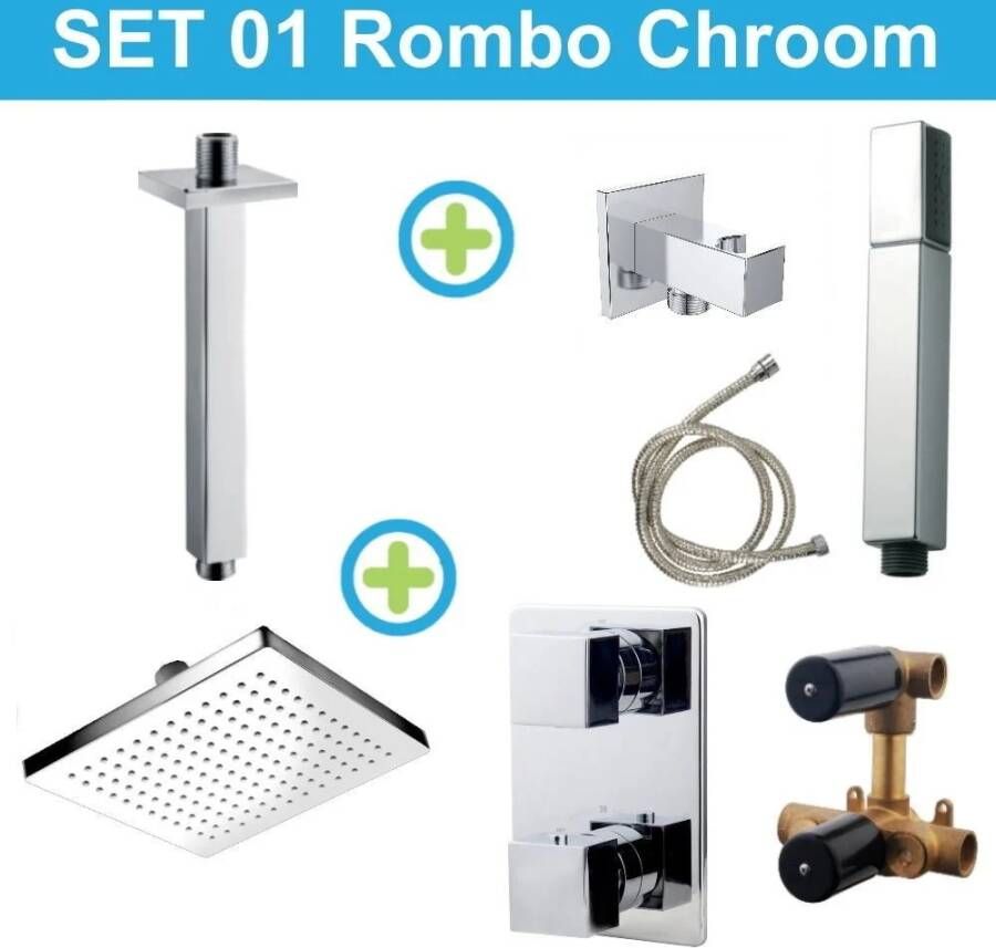 Wiesbaden inbouw regendouche set 01 Rombo Chroom