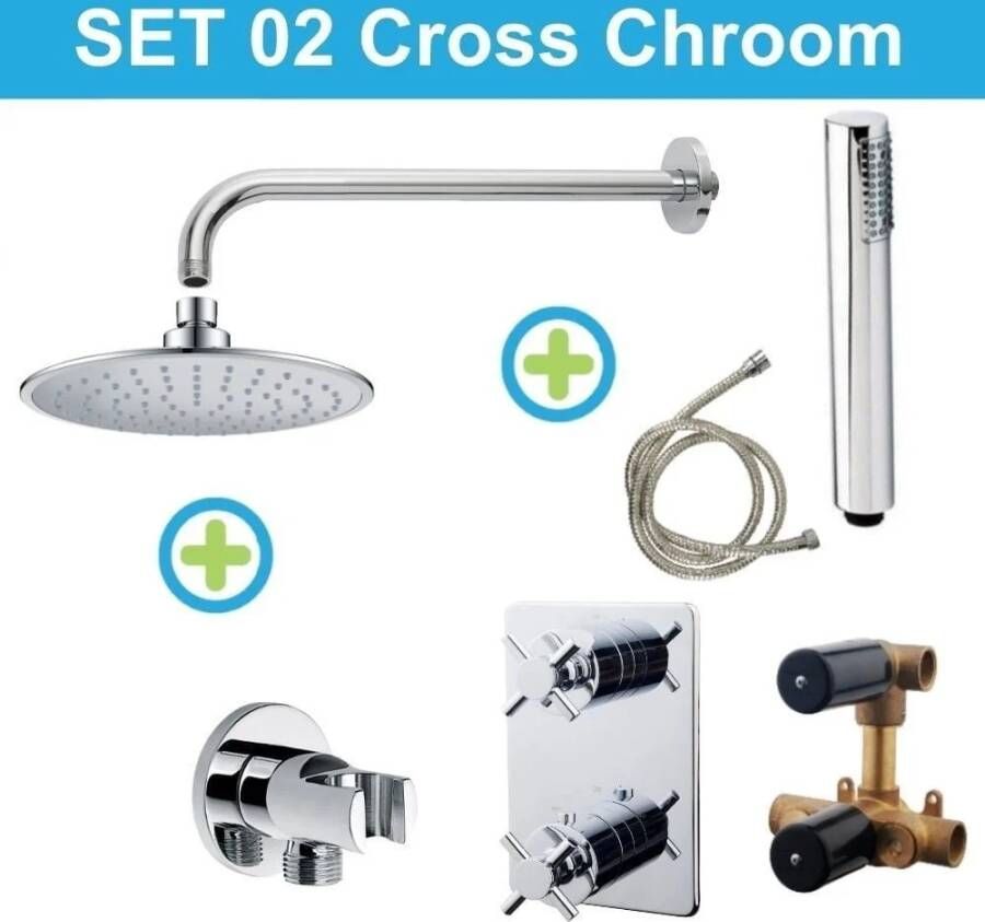 Wiesbaden inbouw regendouche set 02 Cross Chroom