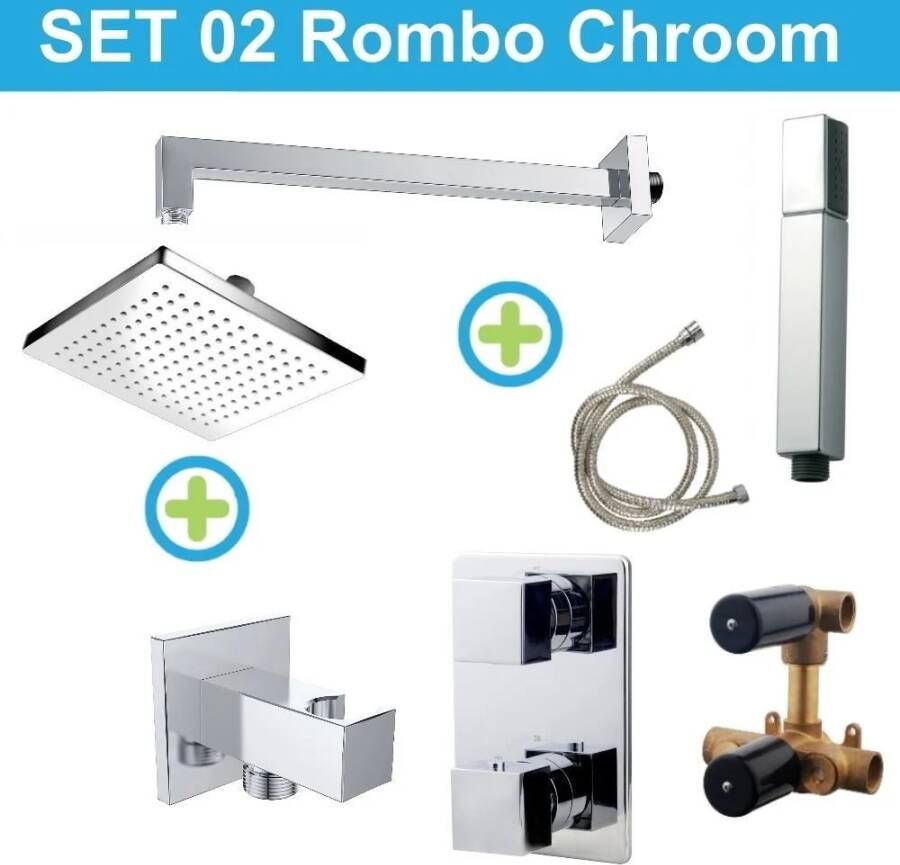 Wiesbaden inbouw regendouche set 02 Rombo Chroom