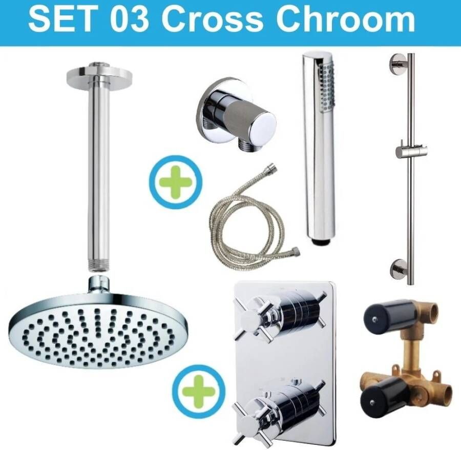 Wiesbaden inbouw regendouche set 03 Cross Chroom