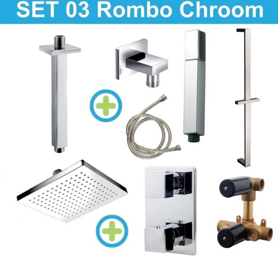 Wiesbaden inbouw regendouche set 03 Rombo Chroom