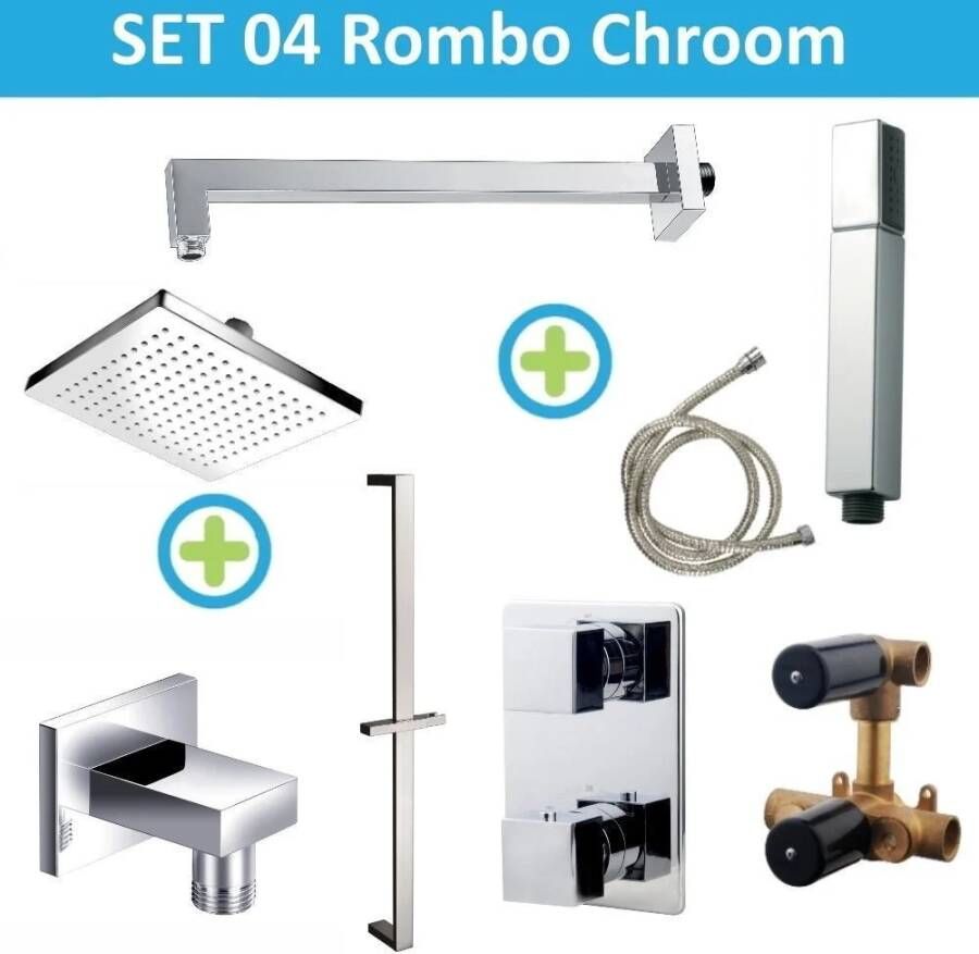 Wiesbaden inbouw regendouche set 04 Rombo Chroom