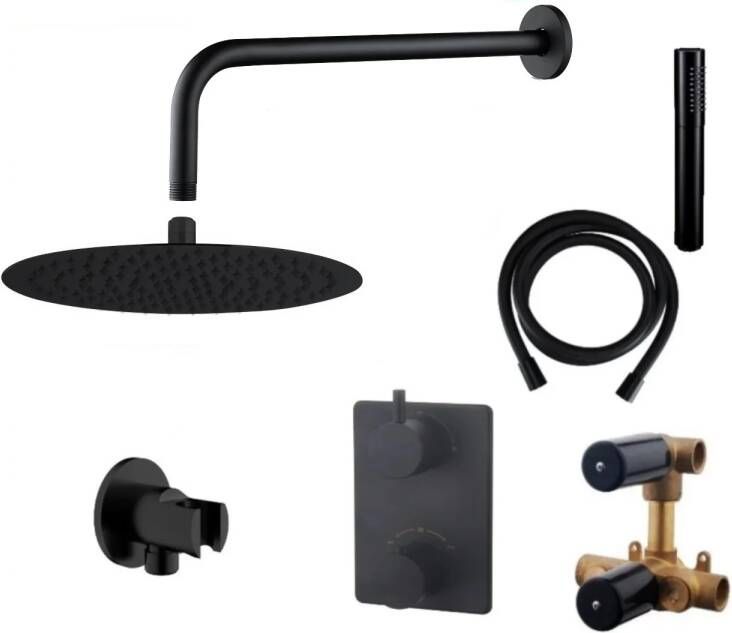 Wiesbaden Regendoucheset | Caral | Rechthoek | met Muuruitloop | Inbouw | Mat Zwart | Incl.Inbouwdelen - Foto 2