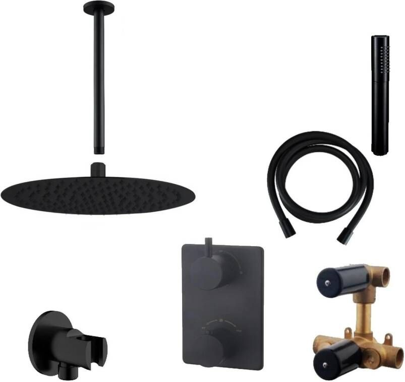 Wiesbaden Inbouw Regendouche Set 06 Caral Plafonduitloop Mat Zwart