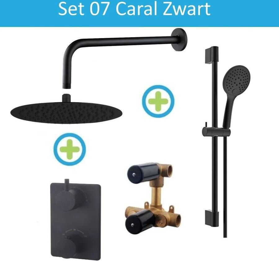 Wiesbaden Inbouw Regendouche Set 07 Caral met Glijstang Mat Zwart