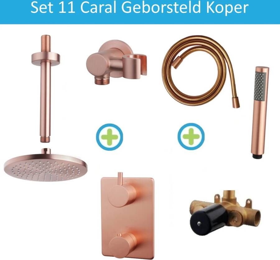 Wiesbaden Inbouw Regendouche Set 11 Caral Plafonduitloop Geborsteld Koper