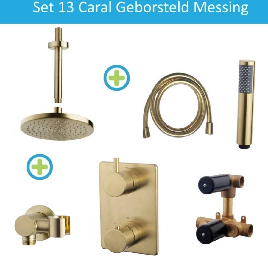 Wiesbaden Inbouw Regendouche Set 13 Caral Plafonduitloop Geborsteld Messing