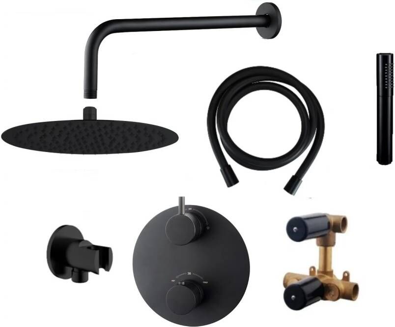 Wiesbaden Inbouw Regendouche Set Caral Rond Muuruitloop Mat Zwart PVD Coating