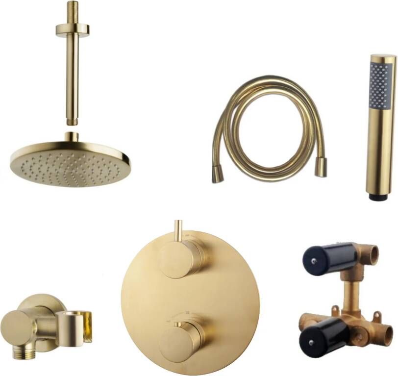 Wiesbaden Inbouw Regendouche Set Caral Rond Plafonduitloop Geborsteld Messing Goud PVD Coating