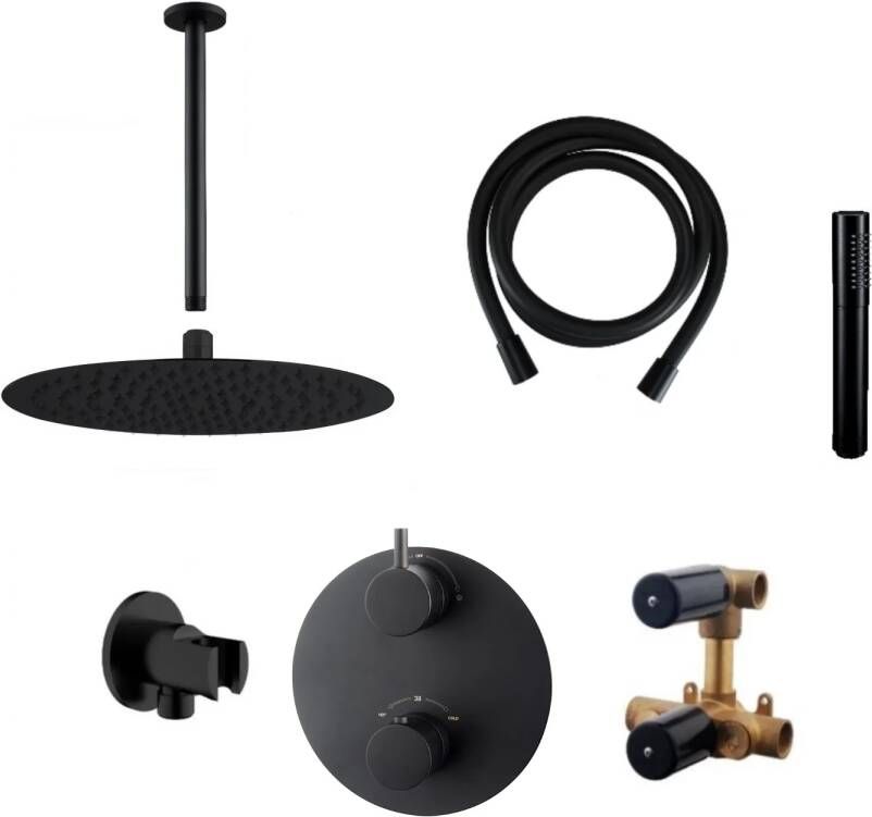 Wiesbaden Inbouw Regendouche Set Caral Rond Plafonduitloop Mat Zwart PVD Coating