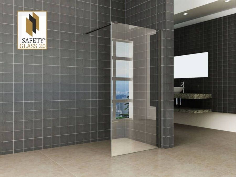 Wiesbaden Graffic inloopdouche 1000 x 2000 x 10 mm nano safety glass folie helder glas mat zwart 20.4257