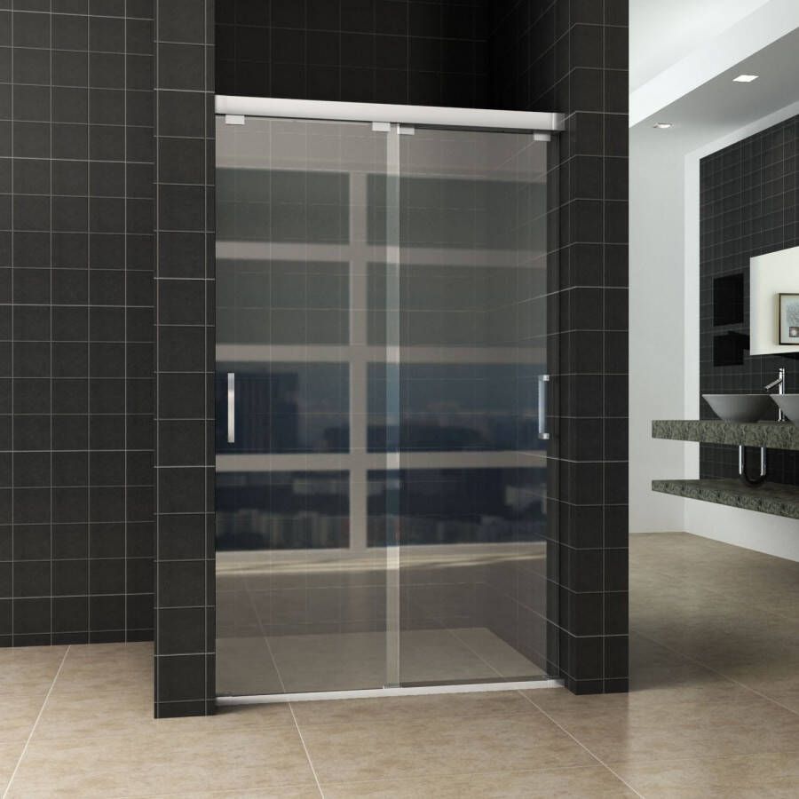 Douchedeur Wiesbaden Nisdeur Dubbele Schuifdeur 160x200cm Antikalk Helder Glas Chroom Profiel 8mm Veiligheidsglas Easy Clean
