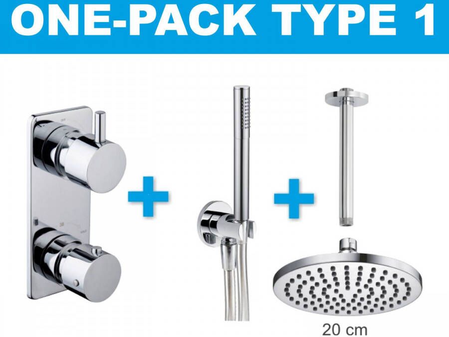 Xellanz Regendoucheset Inbouw Plafond Mila 20cm Rond Chroom Thermostaatkraan Handdouche - Foto 2